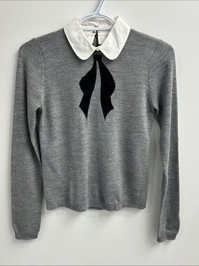 Alice + Olivia Knit Sweater with removable White Peter Pan Collar and Black Bow